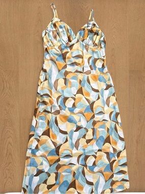 Abercrombie & Fitch Abstract Maxi Slip Dress in Blue, Brown & Cream